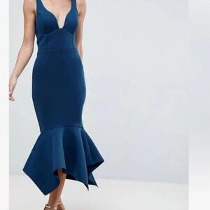 ASOS PREMIUM Bust Seamed Bodycon Pephem Midi Dress 0